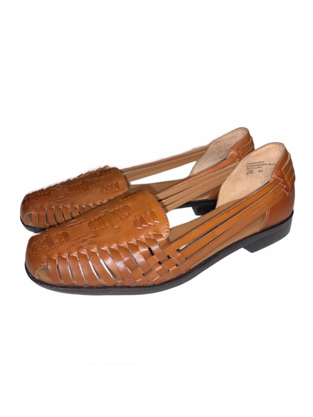 Pesaro Brown Leather Woven Loafers Flats Women's Size 8 New